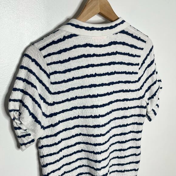 Lisa Todd Short Sleeve Get In Line Top Womens Small Navy Stripe Polo Preppy - Picture 9 of 12